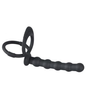 Black Velvets Cock & Ball Ring With Anal Beads