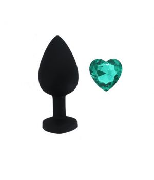 Силиконовая анальная пробка сердечко с кристаллом изумруд Lovetoy