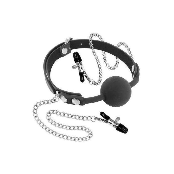 Fetish Tentation Gag Ball with Nipple Clamps