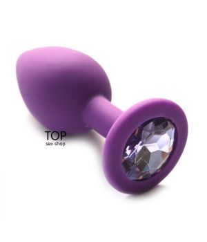 Силиконовая фиолетовая анальная пробка с прозрачным кристаллом Lovetoy S