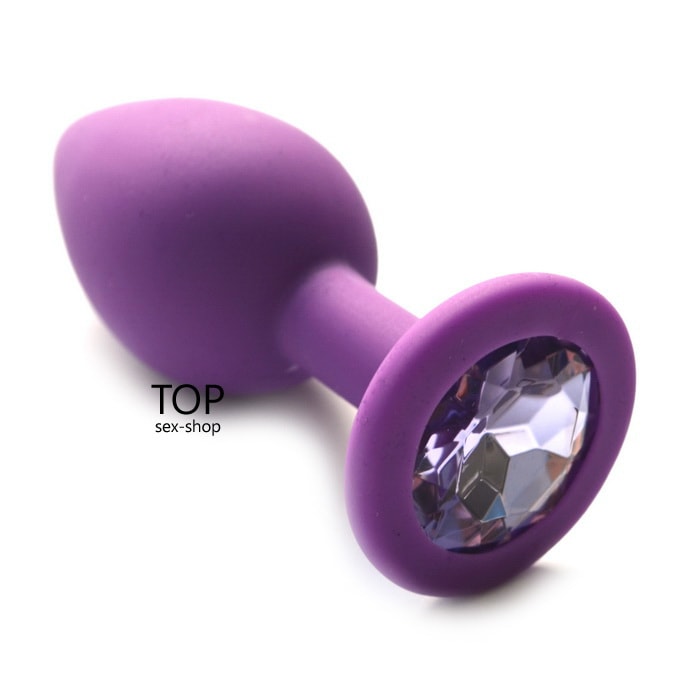 Силиконовая фиолетовая анальная пробка с прозрачным кристаллом Lovetoy S