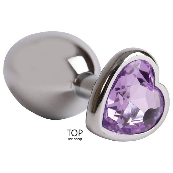Анальная пробка сердечко с сиреневым кристаллом Lovetoy s Purple